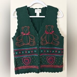 Jenny Vintage Embroidered Teddy Bear Sweater‎ Vest